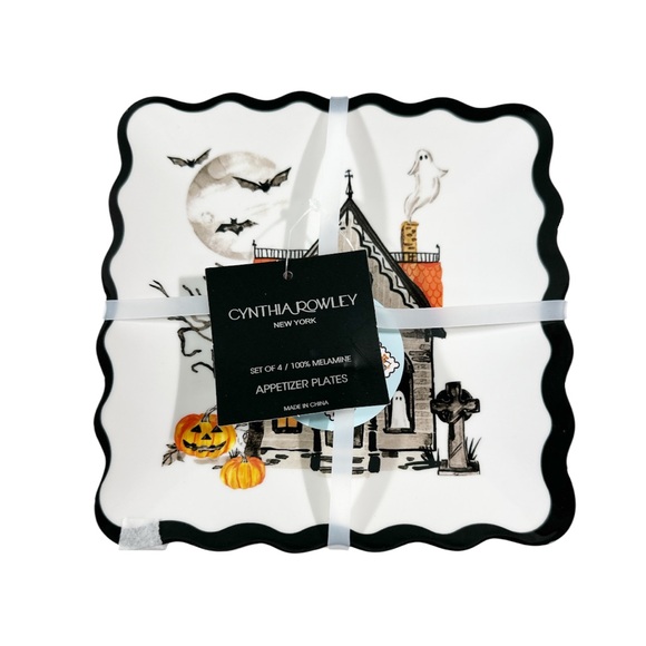 NEW Cynthia Rowley HALLOWEEN SPOOKY HAUNTED HOUSE Melamine Appetizer Plate Set - Picture 1 of 4